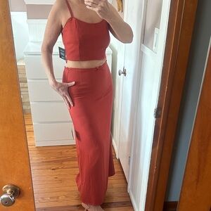 NWT two piece maxi skirt set, corset crop top with skirt, Lulus size small